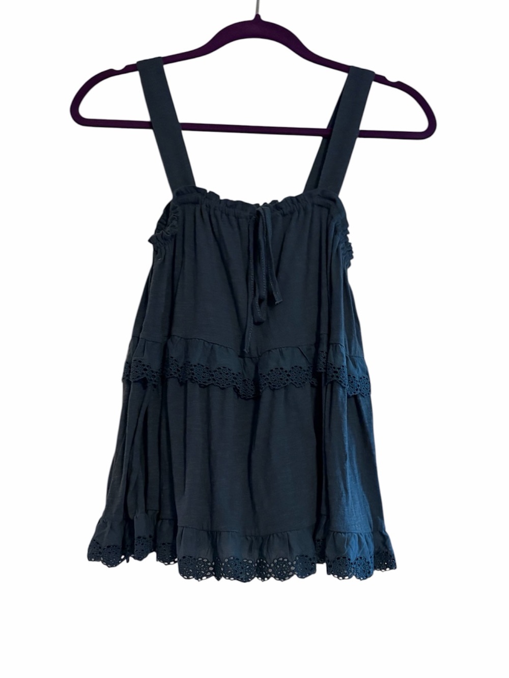 Anthropologie‎ Tiered Eyelet Cotton Tank Top XS Teal Blue NWT